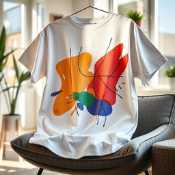 An artistic portrayal of an oversized t-shirt, designed with a vibrant and trendy graphic print