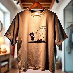 An oversized t-shirt featuring a small graphic design of an animated shadow character, set in the center of the shirt