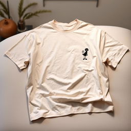 An oversized t-shirt featuring a small graphic design of an animated shadow character placed on the right chest area