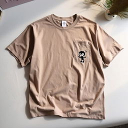 An oversized t-shirt featuring a small graphic design of an animated shadow character placed on the right chest area