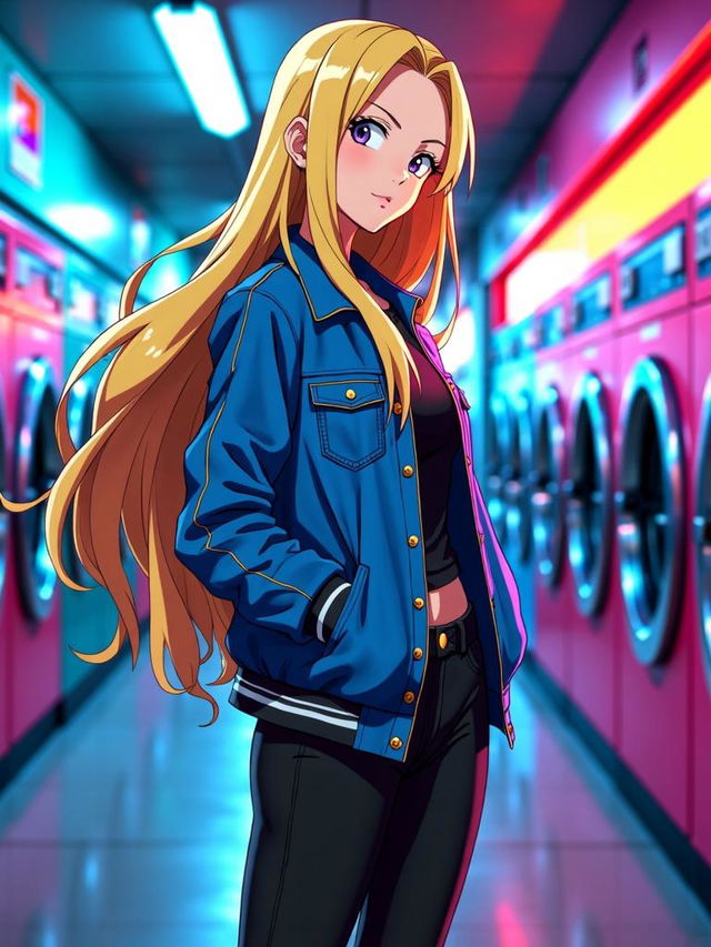 A stunning depiction of the character Android 18 from Dragon Ball Z, styled in vibrant anime artwork