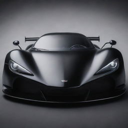 A sleek, intense racing car in glossy black color, its headlights resembling angry eyes and aerodynamic design emphasising its speed and power.