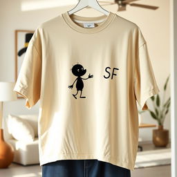 An oversized t-shirt featuring a small graphic design of an animated shadow character placed on the right chest area