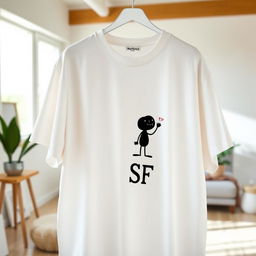 An oversized t-shirt featuring a small graphic design of an animated shadow character placed on the right chest area