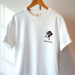 An oversized t-shirt featuring a small graphic design of an animated shadow character on the right chest area