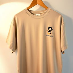 An oversized t-shirt featuring a small graphic design of an animated shadow character on the right chest area