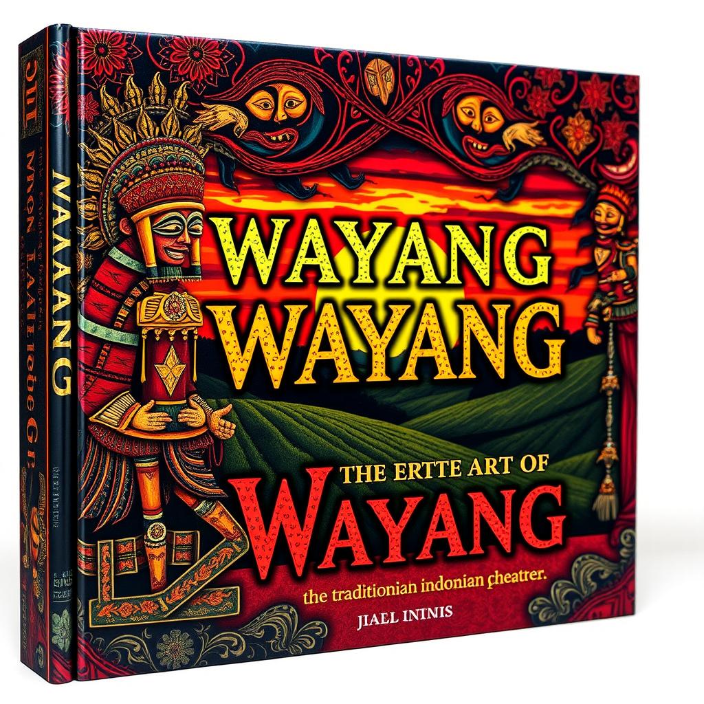 A stunningly illustrated book cover dedicated to the art of Wayang, the traditional Indonesian shadow puppet theater