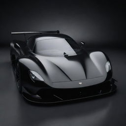 A sleek, intense racing car in glossy black color, its headlights resembling angry eyes and aerodynamic design emphasising its speed and power.