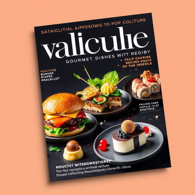 A sleek, modern magazine cover that beautifully intertwines gastronomy with pop culture, featuring gourmet dishes inspired by popular video games and films