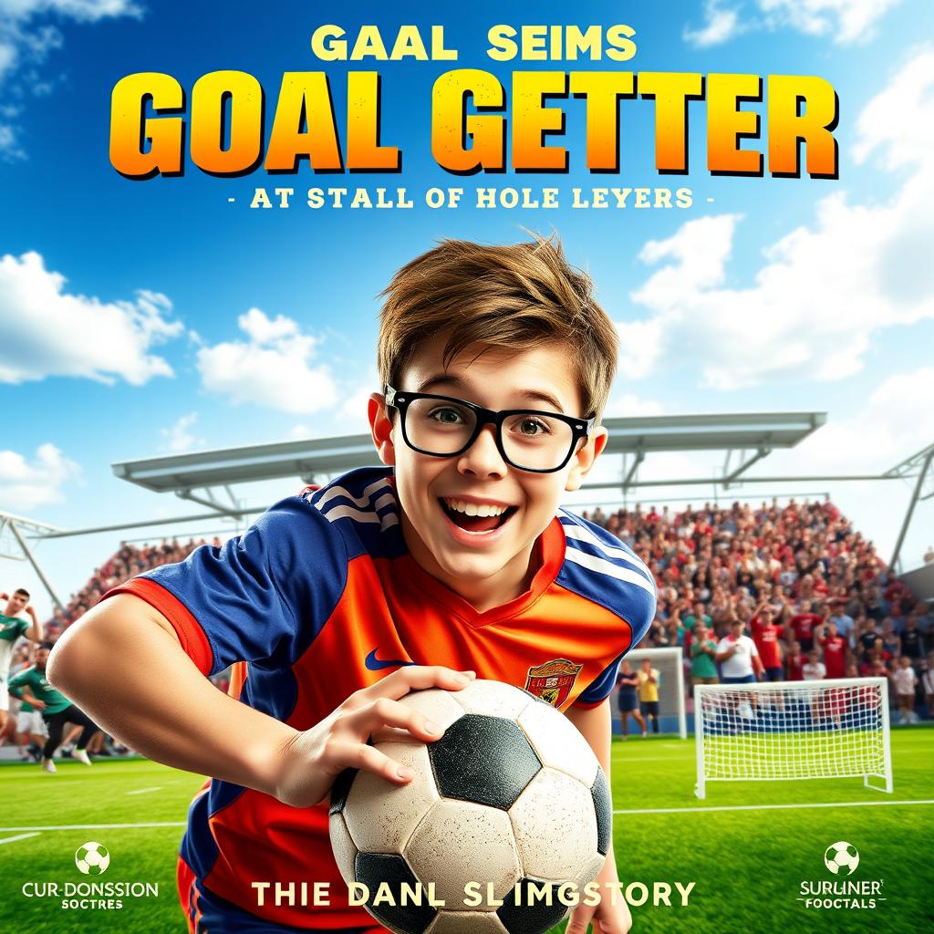 A dynamic movie poster featuring a teenage boy named Daniel Sims, an enthusiastic soccer player