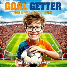 A dynamic movie poster featuring a teenage boy named Daniel Sims, an enthusiastic soccer player