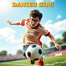 A movie poster featuring Daniel Sims, a teenage soccer player with a sporty look, wearing a classic soccer jersey