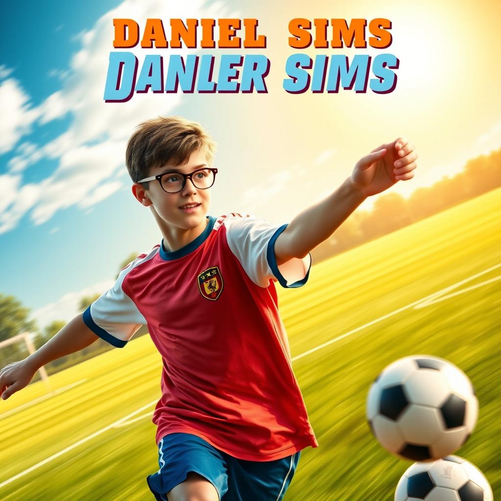 A movie poster featuring Daniel Sims, a teenage soccer player with a sporty look, wearing a classic soccer jersey