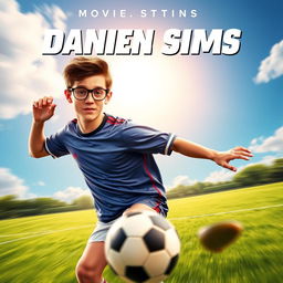 A movie poster featuring Daniel Sims, a teenage soccer player with a sporty look, wearing a classic soccer jersey