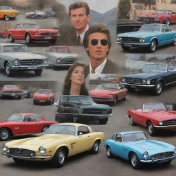 A collage featuring classic, sports and luxury cars, reflected in the admiring eyes of a car enthusiast, embodying the passion of a car lover.