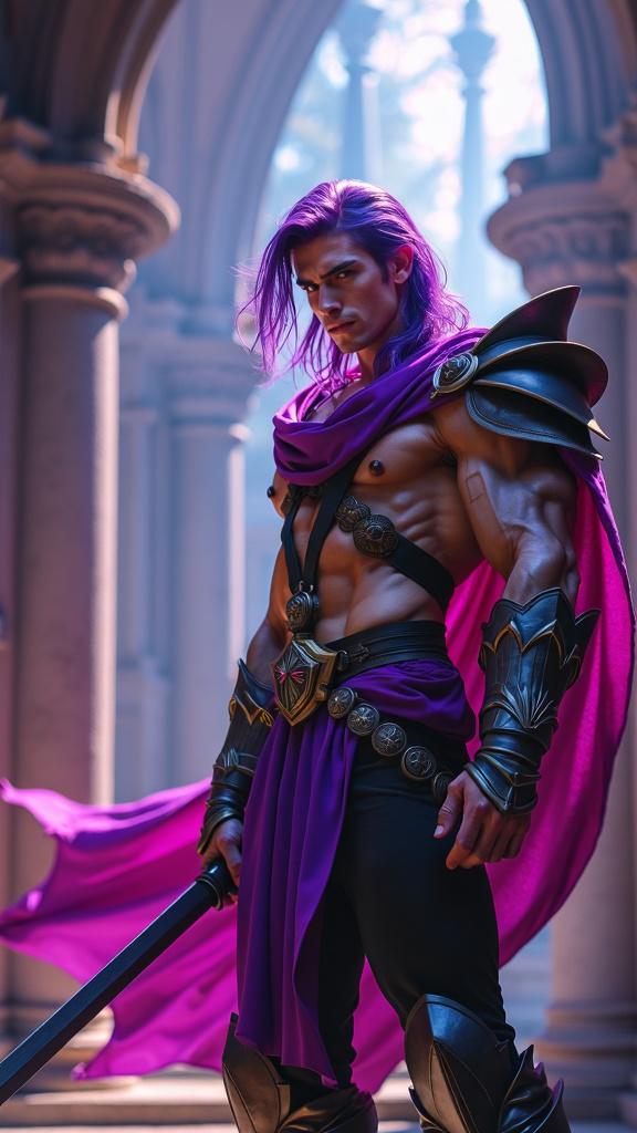 An epic high fantasy scene featuring Malzahar from League of Legends, depicted as a muscular and handsome character