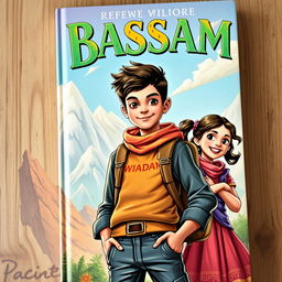 A captivating book cover design featuring a strong and intelligent boy named Bassam, portrayed as a young teen with an adventurous spirit