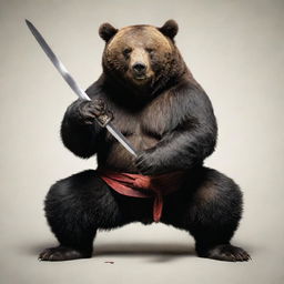 A bear gripping a katana in its paw, exuding a sense of power and intensity.