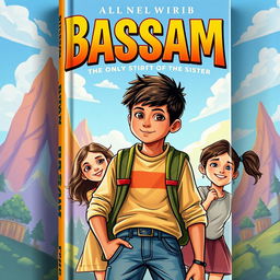 A captivating book cover design featuring a strong and intelligent boy named Bassam, portrayed as a young teen with an adventurous spirit