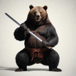 A bear gripping a katana in its paw, exuding a sense of power and intensity.