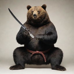 A bear gripping a katana in its paw, exuding a sense of power and intensity.