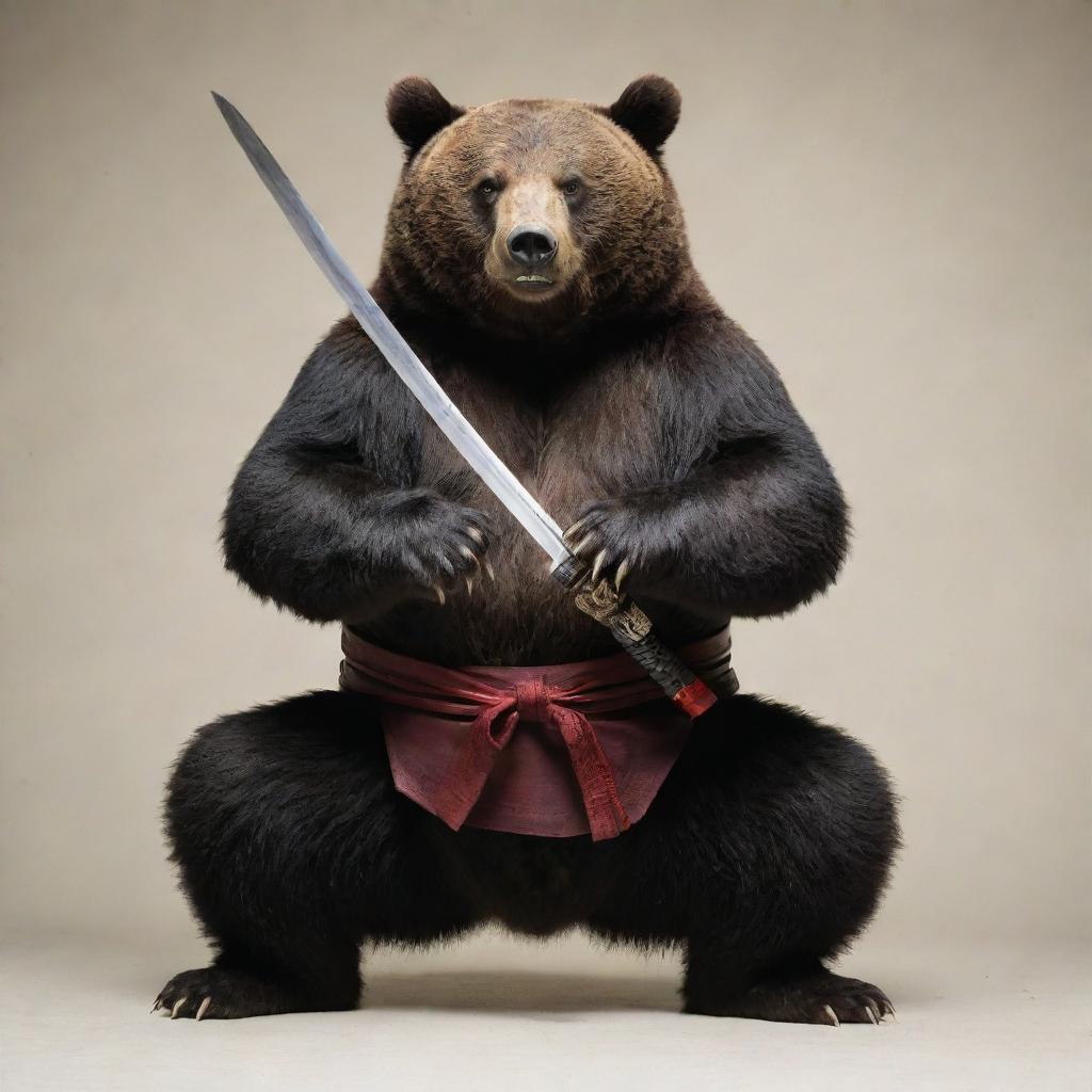 A bear gripping a katana in its paw, exuding a sense of power and intensity.