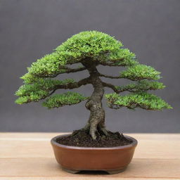 An image of the world's shortest bonsai tree. Its diminutive height doesn't detract from its intricate beauty, with miniature branches and tiny leaves meticulously maintained, a miniature marvel of nature's art.