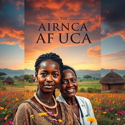 A captivating book cover design depicting a moving story set in a lush African village, featuring a strong, resilient African woman in her thirties, with expressive facial features and a determined gaze