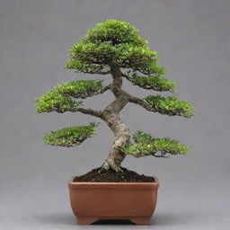 An image of the world's shortest bonsai tree. Its diminutive height doesn't detract from its intricate beauty, with miniature branches and tiny leaves meticulously maintained, a miniature marvel of nature's art.