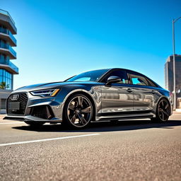 A sleek Audi RS6 in Nardo Grey, showcasing its aggressive design and sporty features