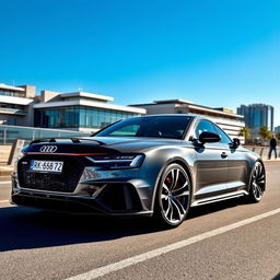 A sleek Audi RS6 in Nardo Grey, showcasing its aggressive design and sporty features