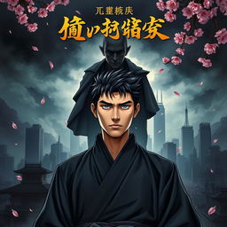 A powerful and gripping book cover depicting a stoic Japanese male character standing at the forefront