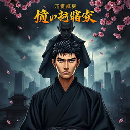 A powerful and gripping book cover depicting a stoic Japanese male character standing at the forefront