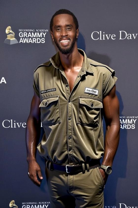 A man standing confidently at a glamorous awards event, wearing a stylish black suit with intricate patterns, featuring a modern cut and elegant accessories