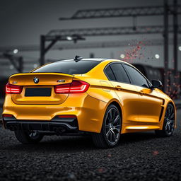 A BMW M3 in deep yellow color featuring an ultra sharp, streamlined design that exudes aerodynamic luxury