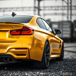 A BMW M3 in deep yellow color featuring an ultra sharp, streamlined design that exudes aerodynamic luxury