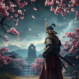 A captivating book cover depicting a Japanese protagonist standing defiantly against a backdrop of traditional Japanese scenery