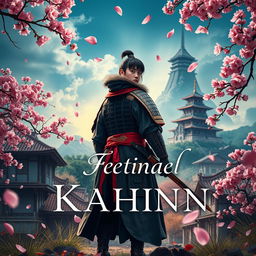 A captivating book cover depicting a Japanese protagonist standing defiantly against a backdrop of traditional Japanese scenery