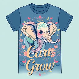 A stylish and elegant school t-shirt design featuring a large artistic illustration of an elephant