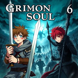 A dark fantasy anime cover titled "Grimon Soul 6", featuring two 19-year-old boys