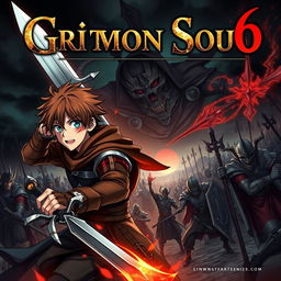 A dark fantasy anime cover titled "Grimon Soul 6", featuring two 19-year-old boys