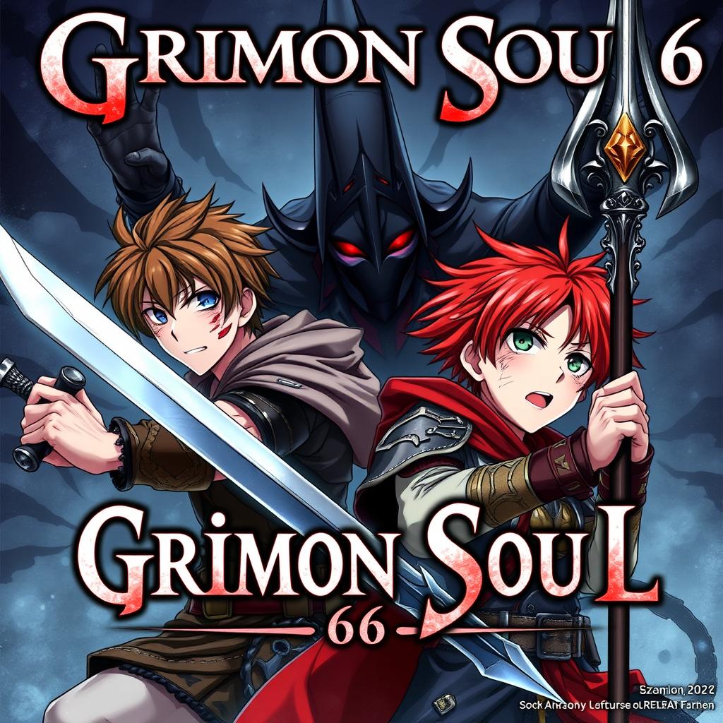 A dark fantasy anime cover titled "Grimon Soul 6", showcasing two 19-year-old boys