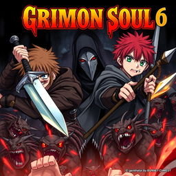 A dark fantasy anime cover titled "Grimon Soul 6", depicting two 19-year-old boys who appear angry and scared as they engage in battle