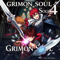 A dark fantasy anime cover titled "Grimon Soul 4", featuring two 19-year-old boys in a fierce battle