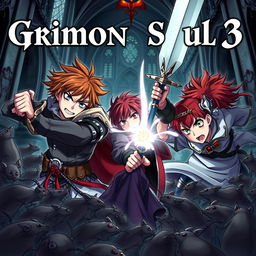 A dark fantasy anime cover titled "Grimon Soul 3", featuring two 19-year-old boys in a fierce battle