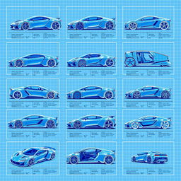 A collection of 50 blueprint concept cars, showcasing a variety of innovative and futuristic automotive designs