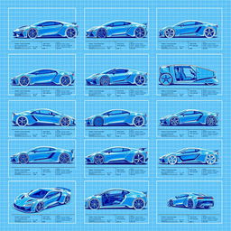 A collection of 50 blueprint concept cars, showcasing a variety of innovative and futuristic automotive designs