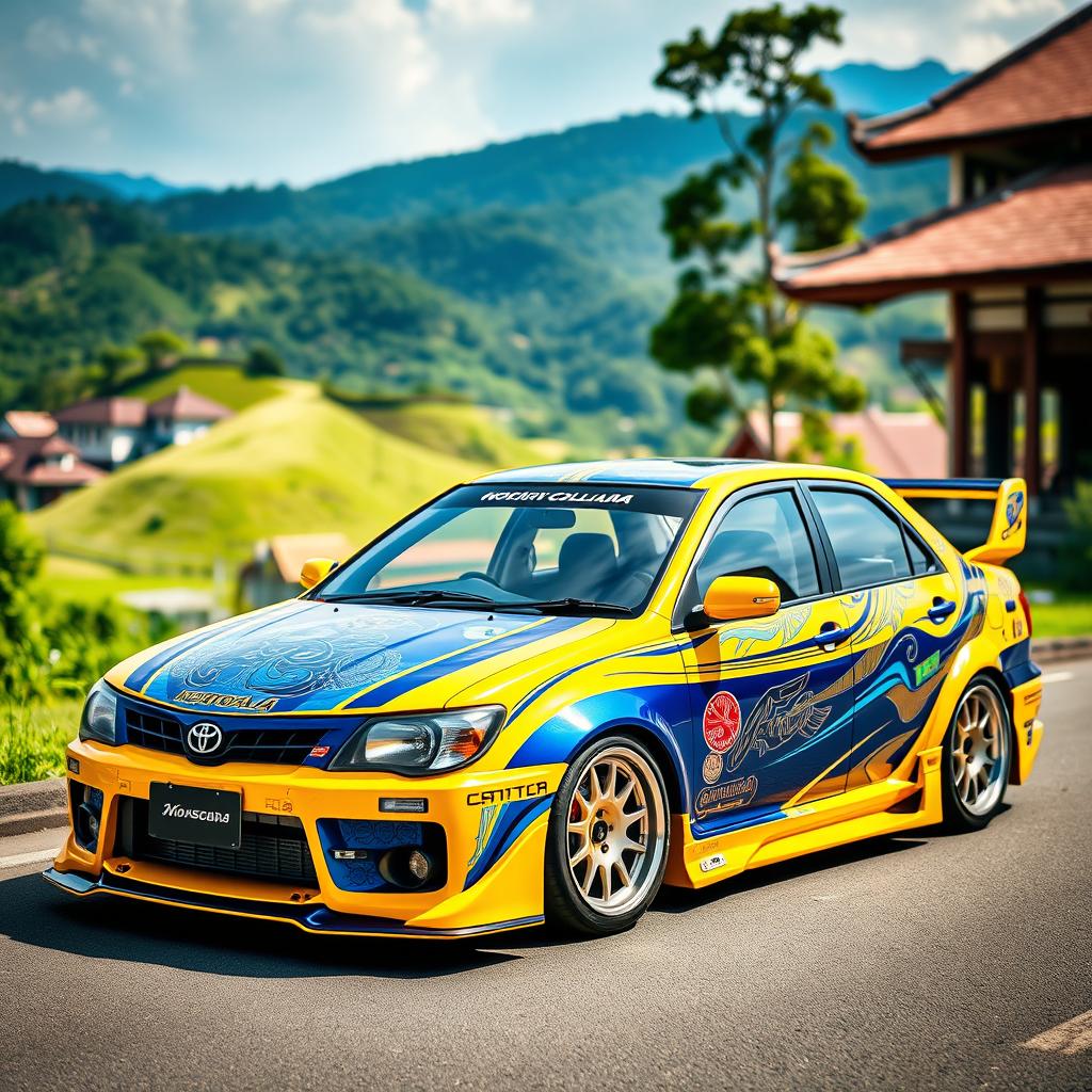 A custom-designed Toyota Corolla AE101 from Wonosobo, featuring a sleek and sporty aesthetic