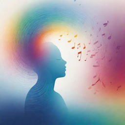 A background of serene gradients symbolizing introversion, with a central silhouette of a person with closed eyes. They are surrounded by swirling musical notes and waves, with a quote in contrasting fonts. A burst of vibrant colors emanates from the music, alongside subtle musical and singer symbolism.