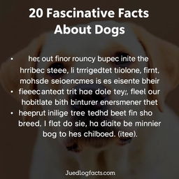 20 fascinating facts about dogs that you probably didn't know, covering aspects such as their communication methods, historical significance, unique abilities, and the bond they shares with humans